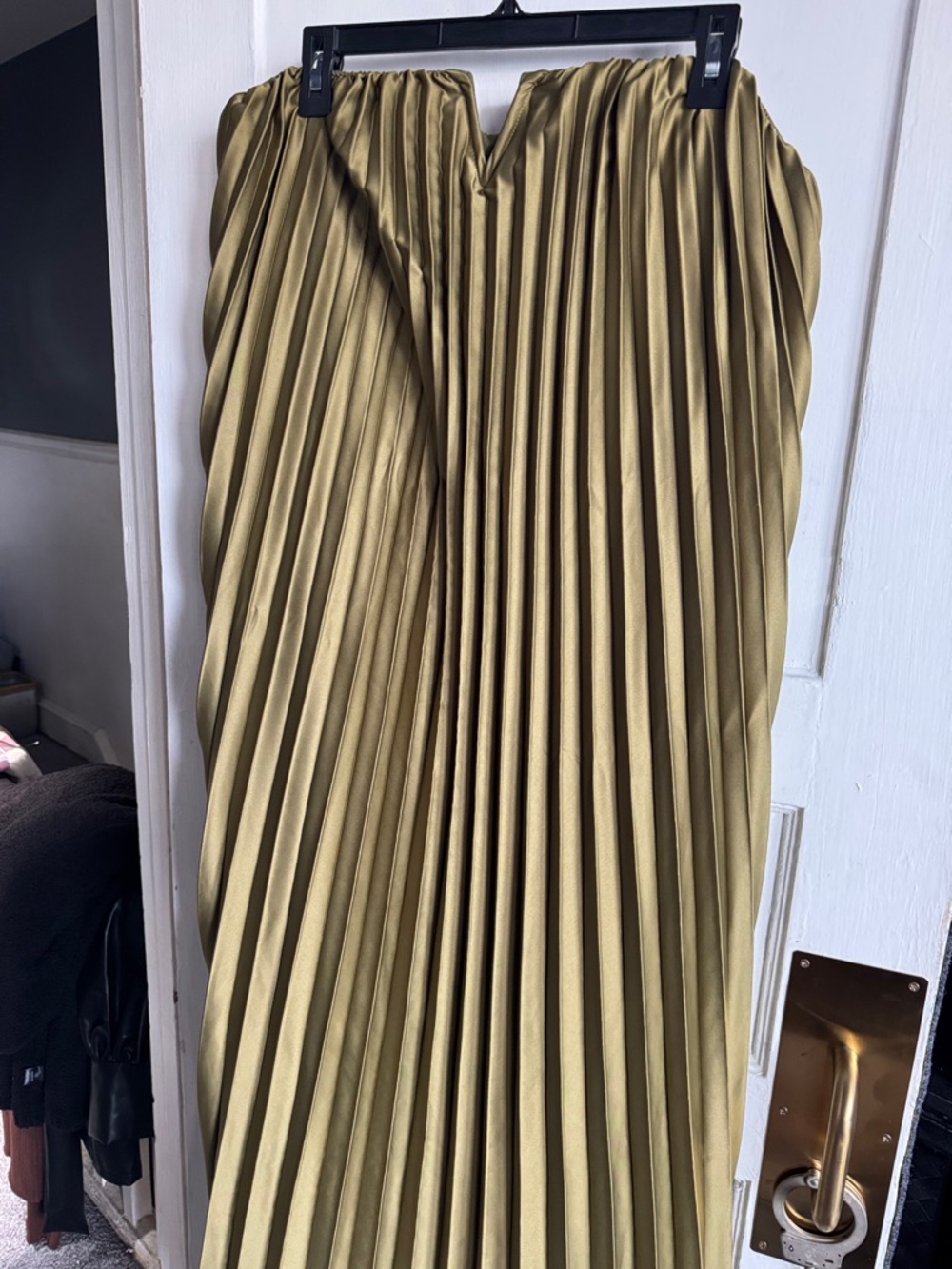 Pleated A-Line Midi Off The Shoulder Olive Green Dress